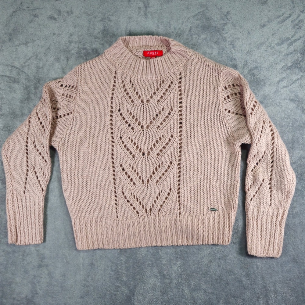 Guess Sweater Womens M Pink Pointelle Mock Neck Chunky Knit Q2OR06ZZZ60 Casual